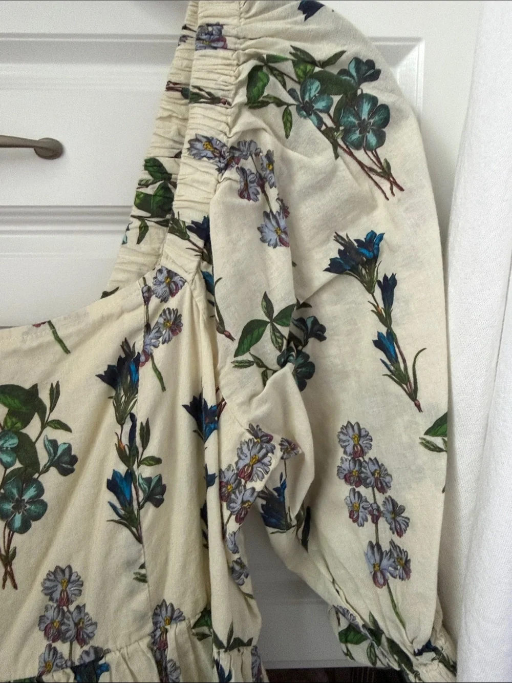 Pink Chicken Cream Floral Midi Dress with Green & Blue Print - Picture 3 of 5